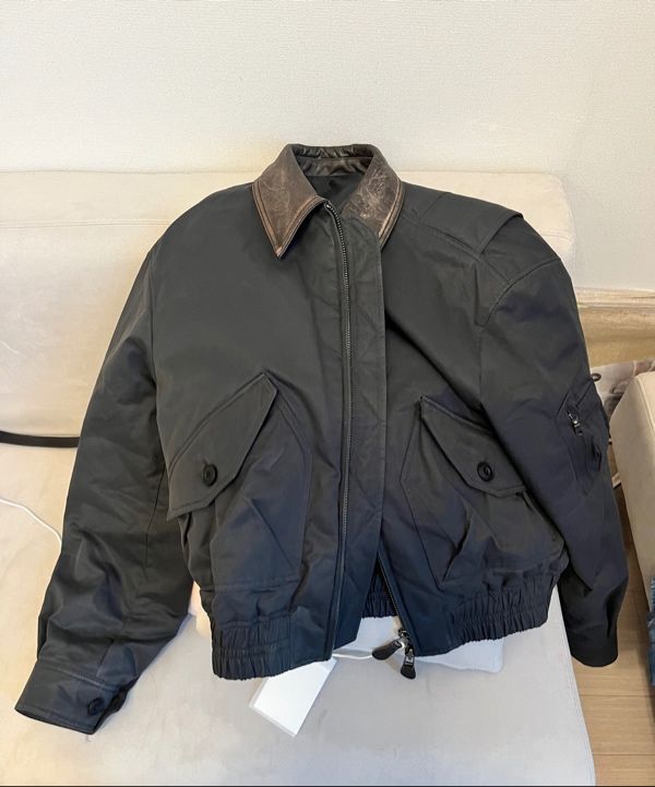 MUSINSA | COOR Leather Collar MK-3 Flight Jumper (Dark Grayish Green)