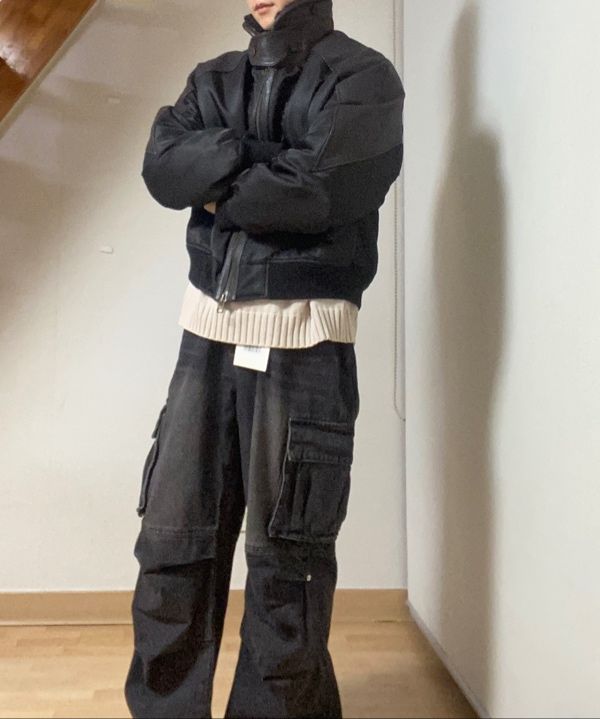 MUSINSA | COOR High-neck shearling mixed MA-1 jumper (dark brown)