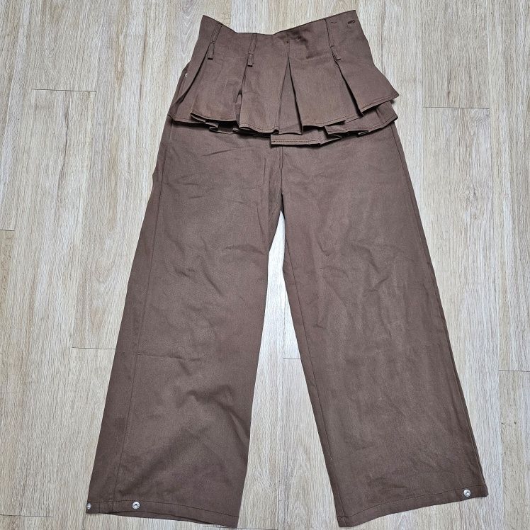 MUSINSA | PLACE STUDIO Pleated Skirt Layered Wide Pants [Brown]