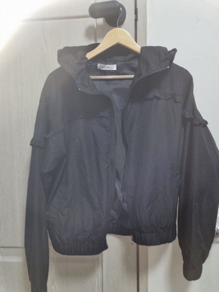 MUSINSA | 5OML Hooded Windbreaker Frill Jumper (Check Black)