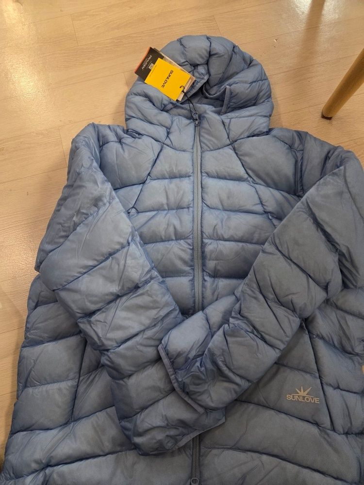 MUSINSA | SUNLOVE Hooded Fly Light Down Jacket Light Blue