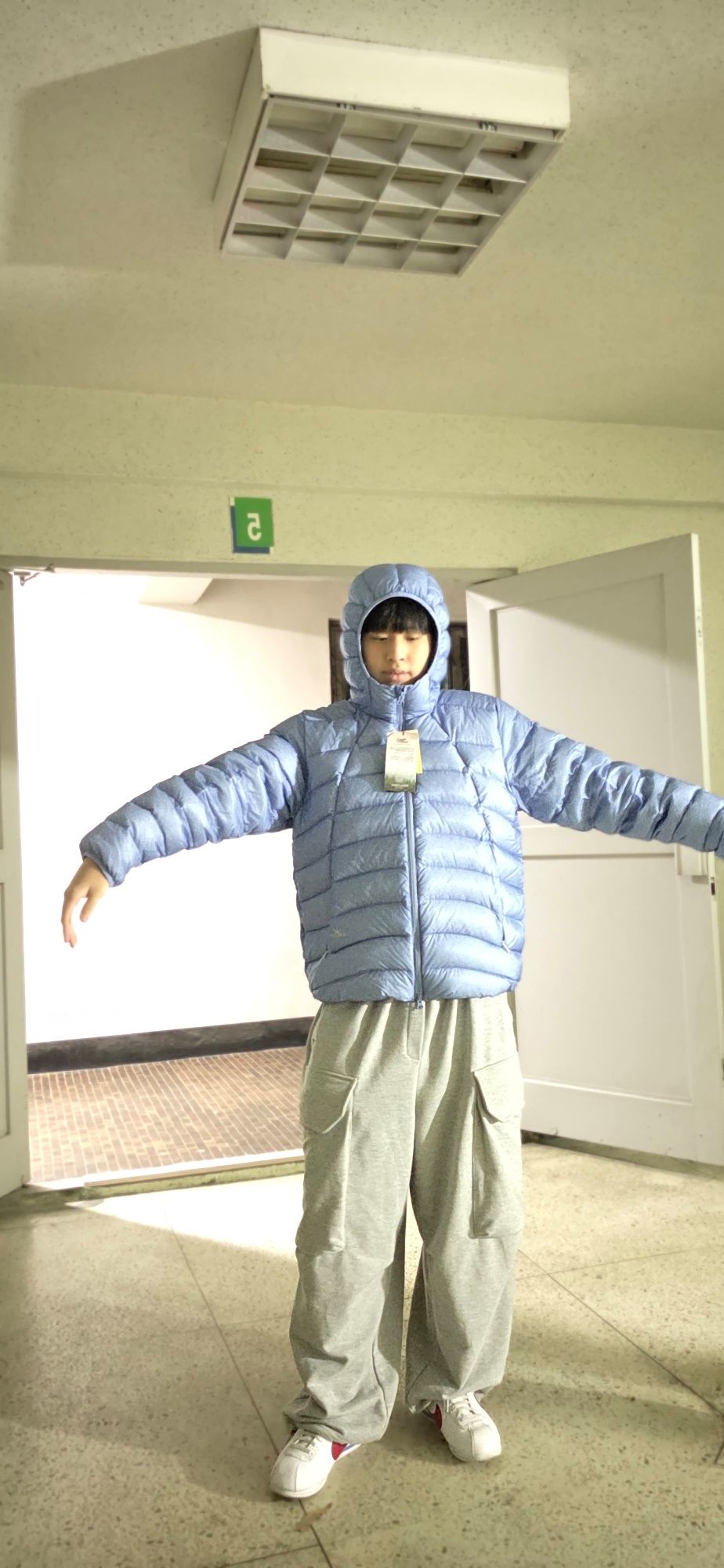 MUSINSA公式 | SUNLOVE Hooded Fly Light Down Jacket Light Blue