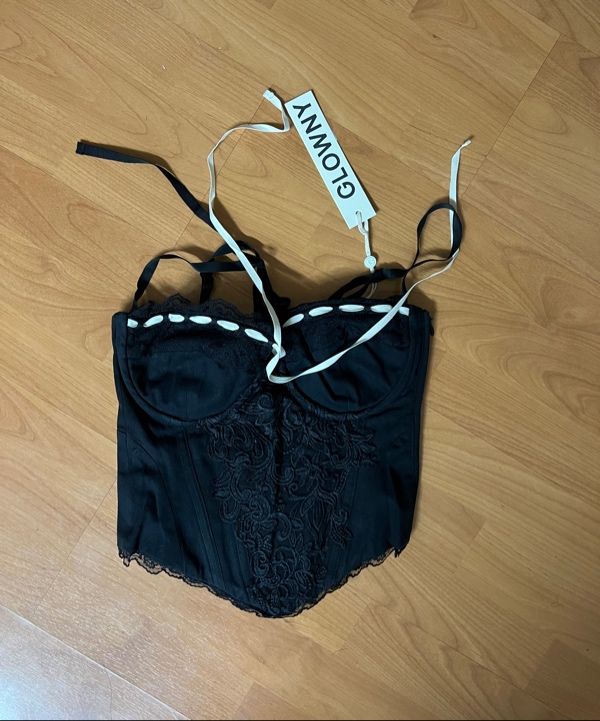 MUSINSA | GLOWNY BLOOMING CORSET TOP (BLACK)