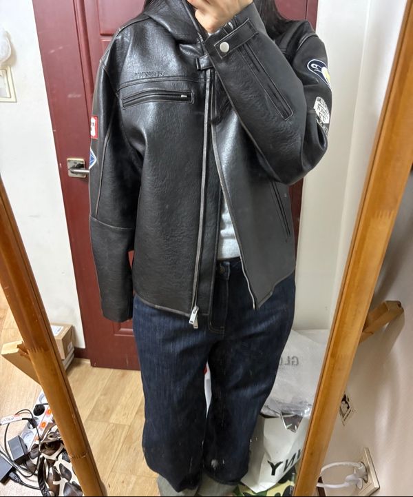 MUSINSA公式 | GLOWNY RACER HOODED LEATHER JACKET (BLACK)