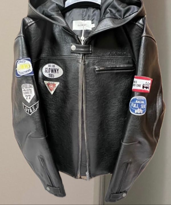 MUSINSA | GLOWNY RACER HOODED LEATHER JACKET (BLACK)