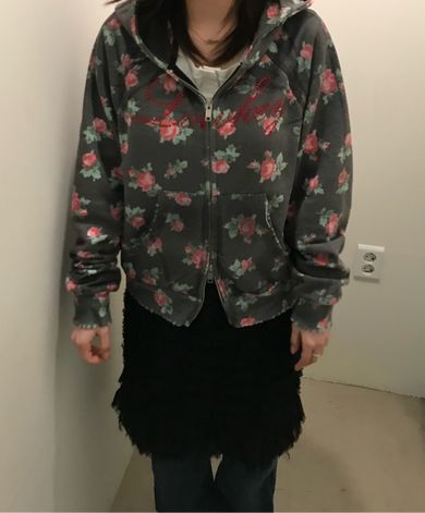 MUSINSA公式 | GRAILZ FLOWER DIRTY ZIP HOODIE [CHARCOAL]