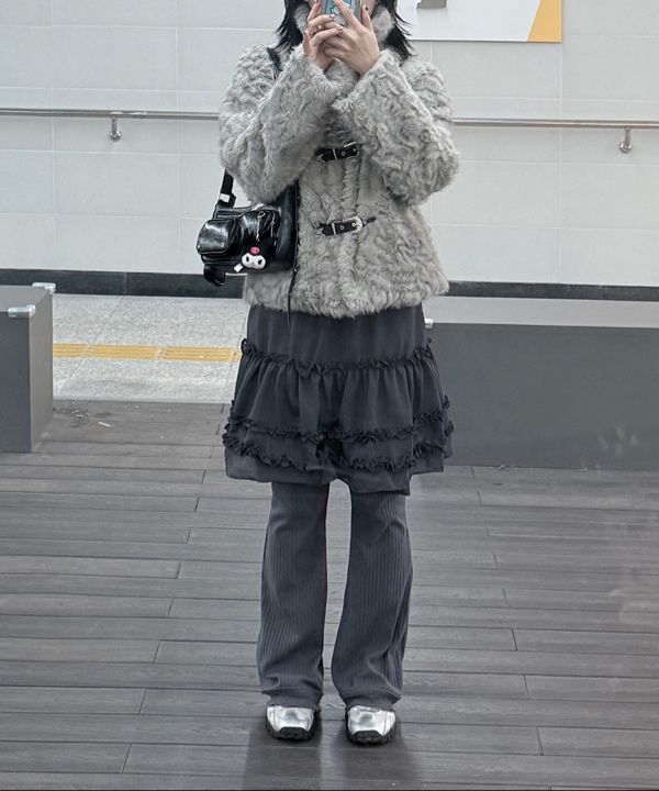 MUSINSA | FLAREUP 3-Layered Ruffle Skirt Pants (FL-260_Charcoal)