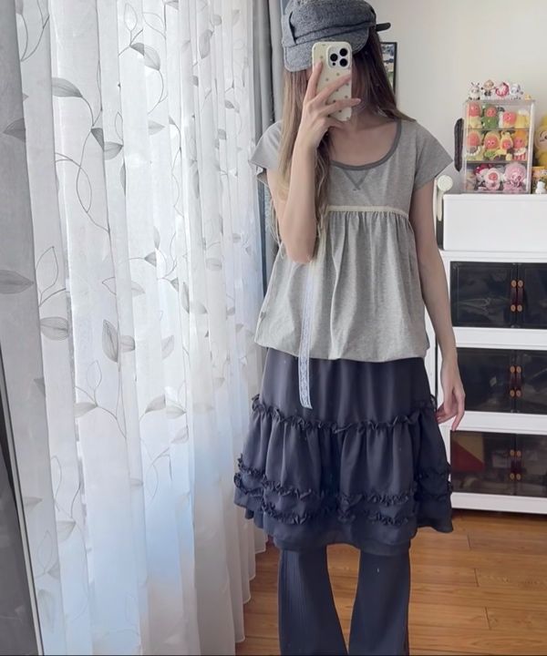 スカート FLAREUP 3-Layered Ruffle Skirt Pants MUSINSA | FLAREUP 3-Layered Ruffle Skirt Pants (FL-260_Charcoal)