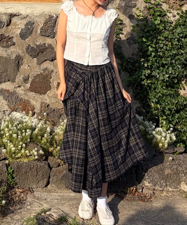 MUSINSA | FLAREUP Asymmetrical Draped Layered Long Skirt (FL
