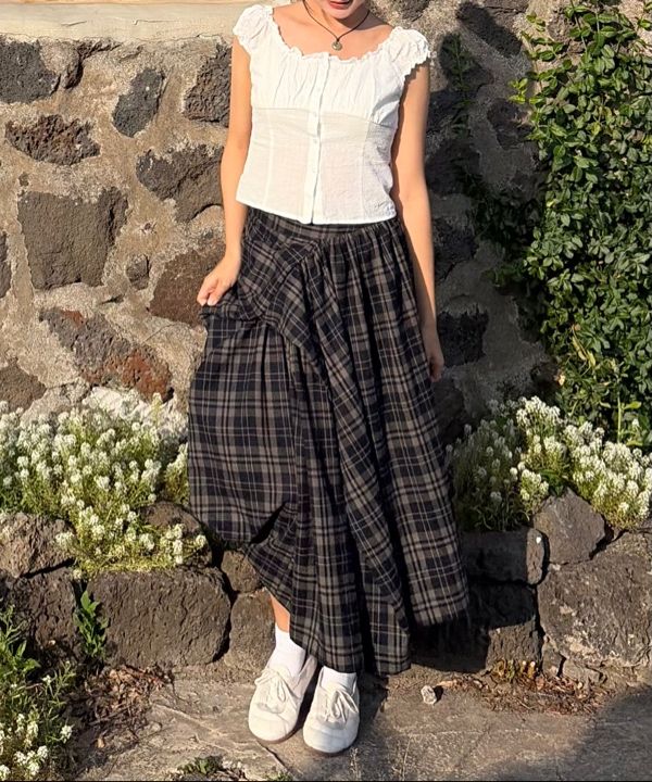 MUSINSA | FLAREUP Asymmetrical Draped Layered Long Skirt (FL