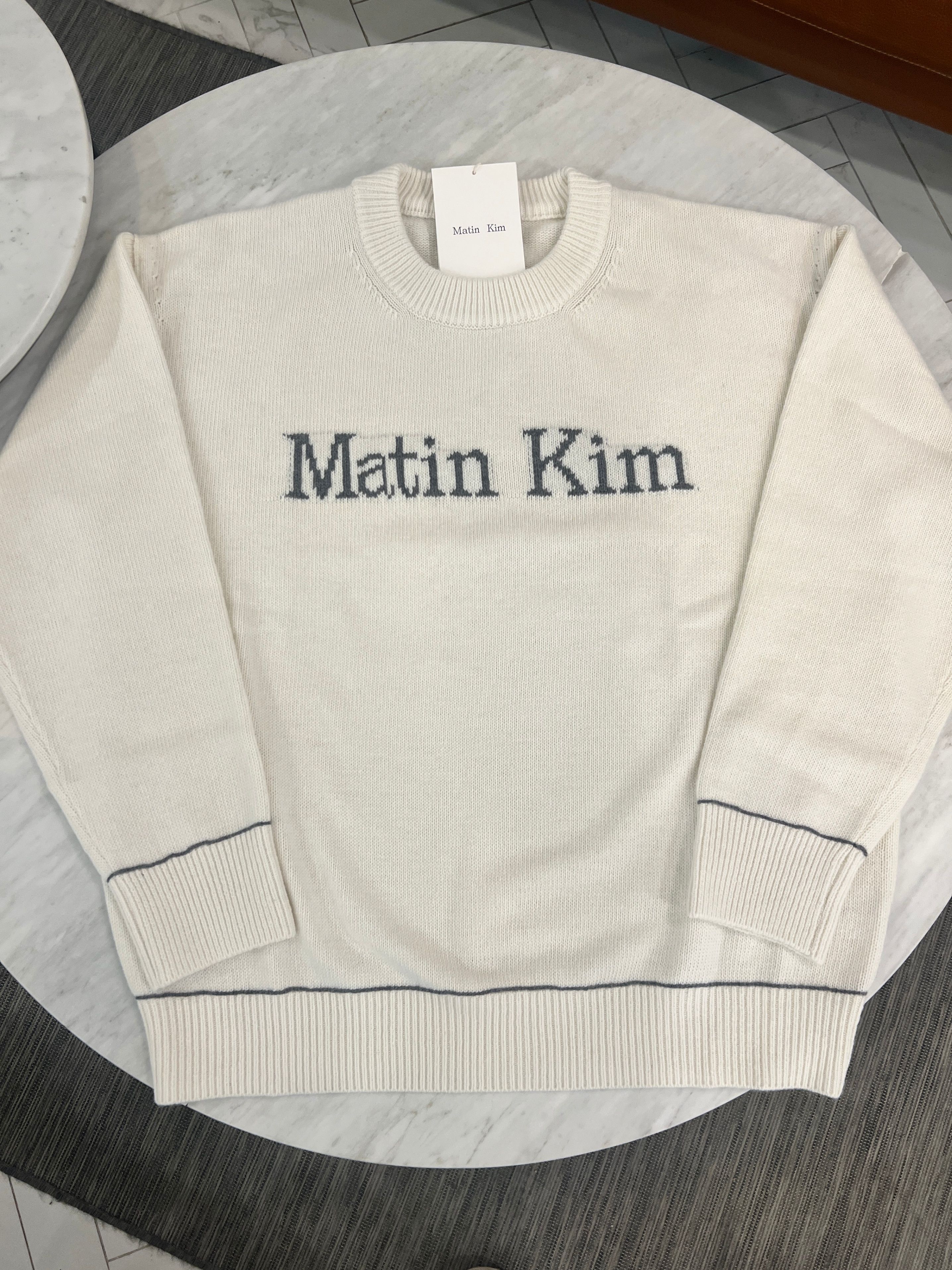 MUSINSA | MATIN KIM COLOR TRIM LINE LOGO PULLOVER IN IVORY
