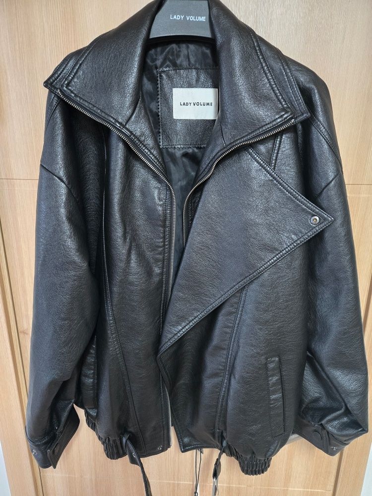 MUSINSA | LADY VOLUME 9202 Washing Leather Oversized Jacket (BLACK)