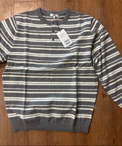 MUSINSA | WMC Multi Stripe Henley Neck Knit_GREY