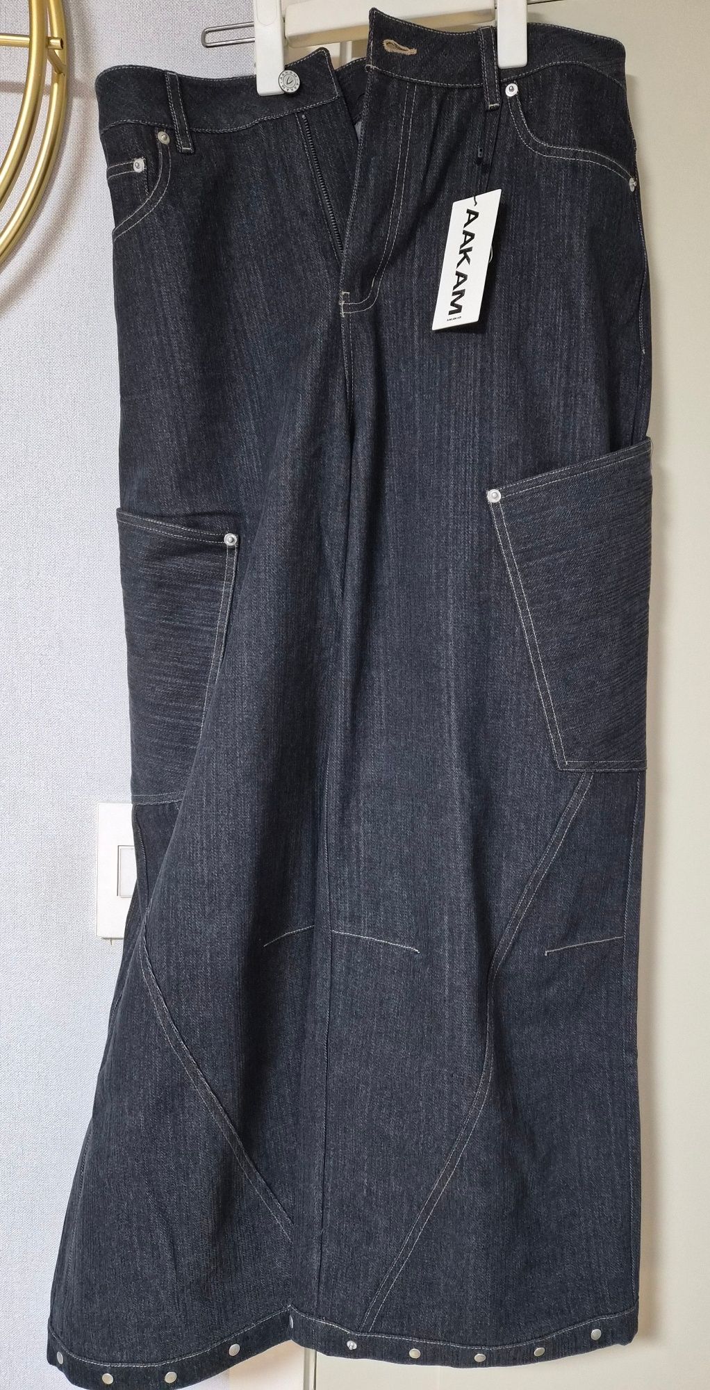 MUSINSA公式 | AAKAM Ankle Studded Denim Pants (Dark Blue)