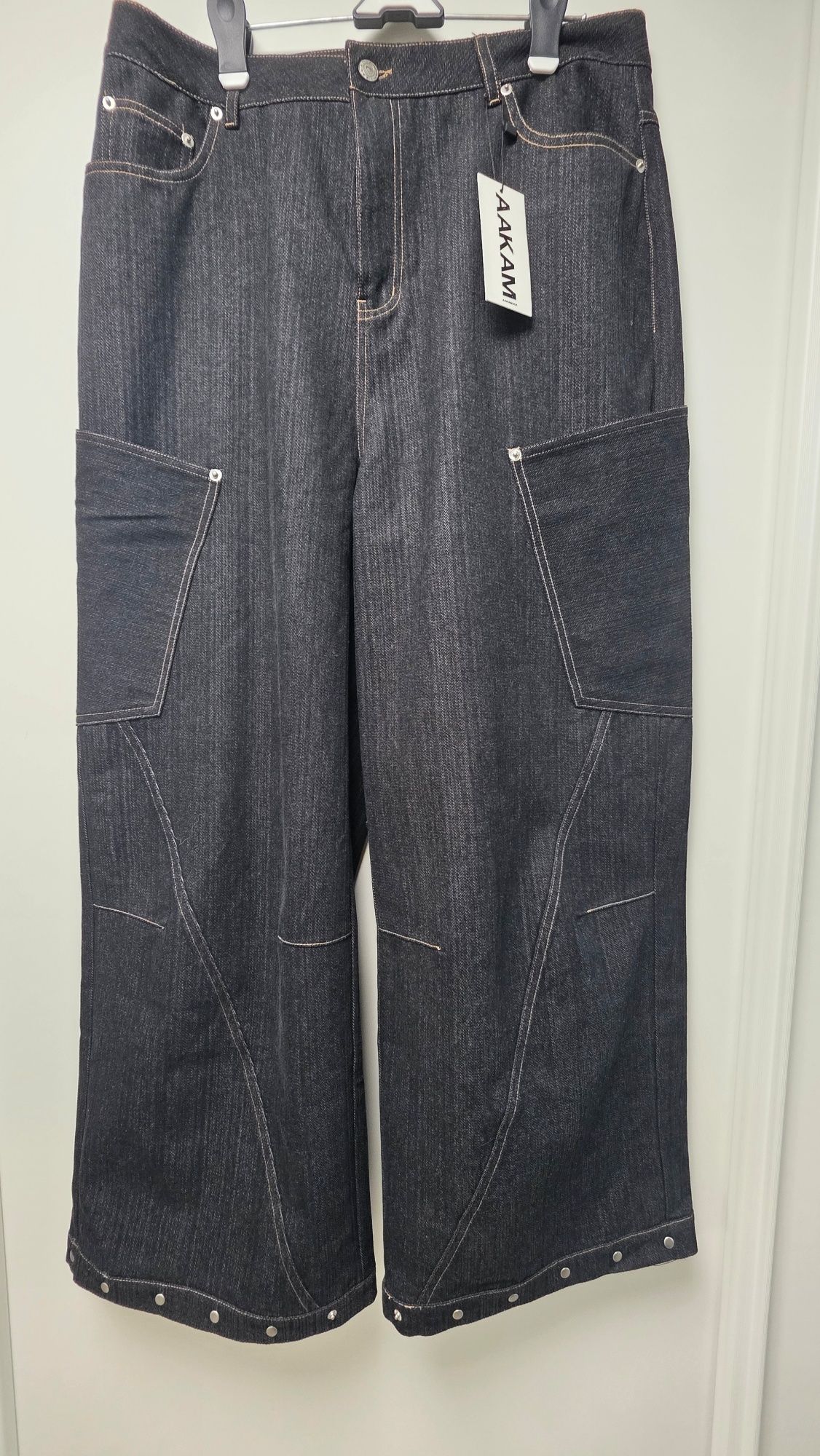 MUSINSA | AAKAM Ankle Studded Denim Pants (Black)