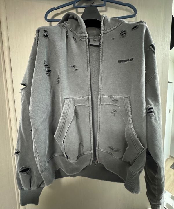 MUSINSA | OY PIGMENT DESTROYED HOODIE ZIP UP - CHARCOAL