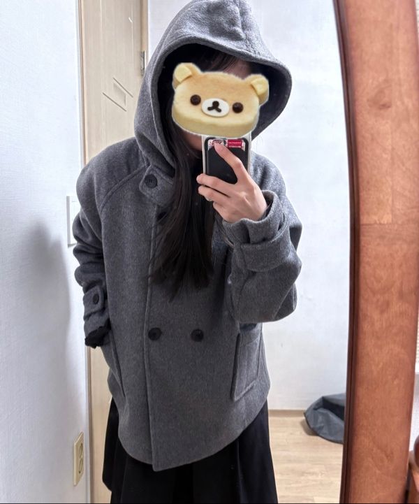 MUSINSA | MISEKI SEOUL Hoodie double button coat CHARCOAL