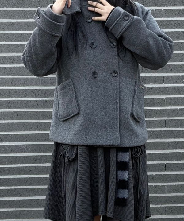 MUSINSA | MISEKI SEOUL Hoodie double button coat CHARCOAL