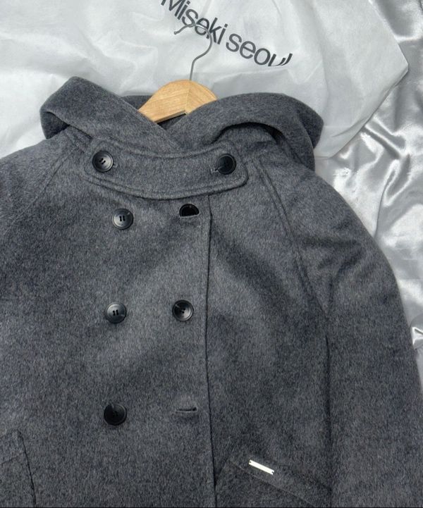 MUSINSA | MISEKI SEOUL Hoodie double button coat CHARCOAL