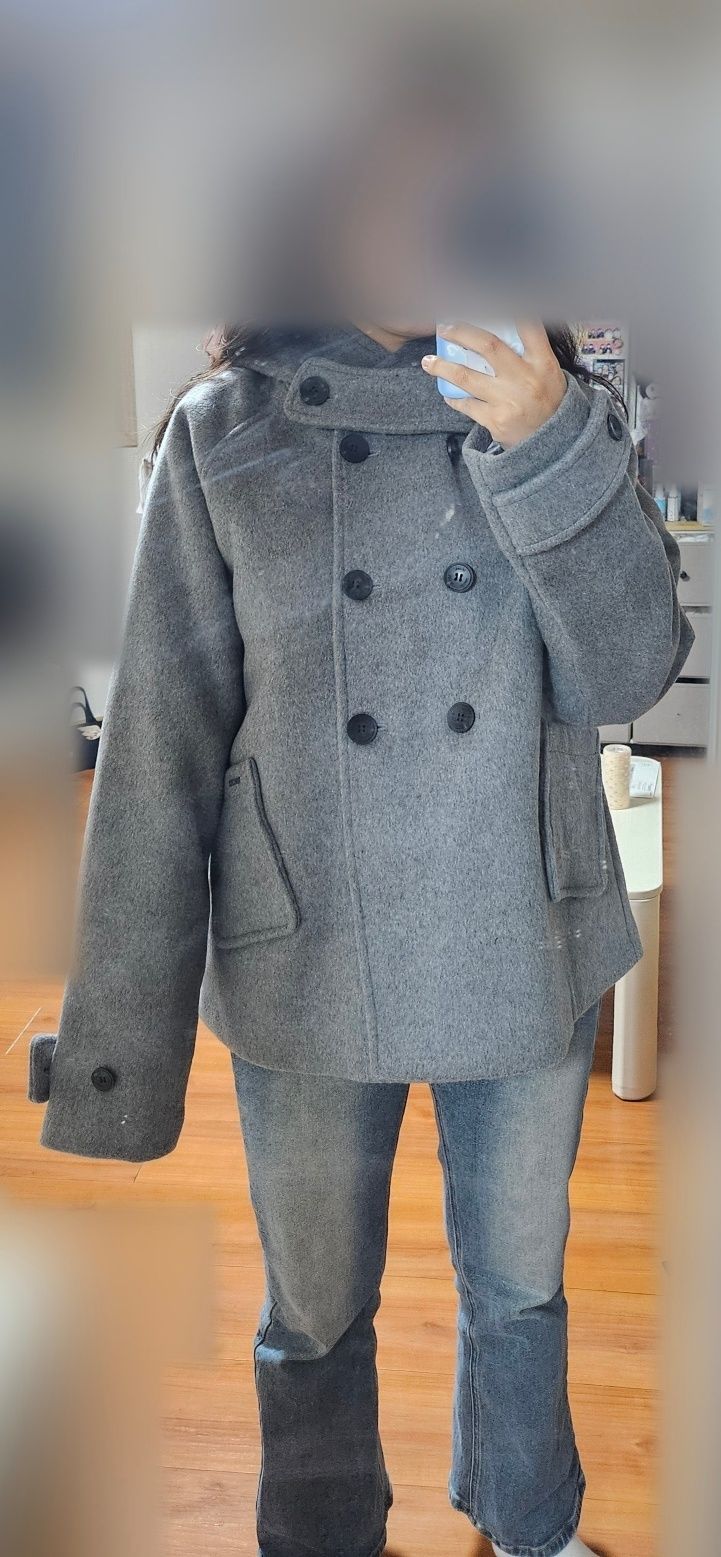 MUSINSA | MISEKI SEOUL Hoodie double button coat GREY