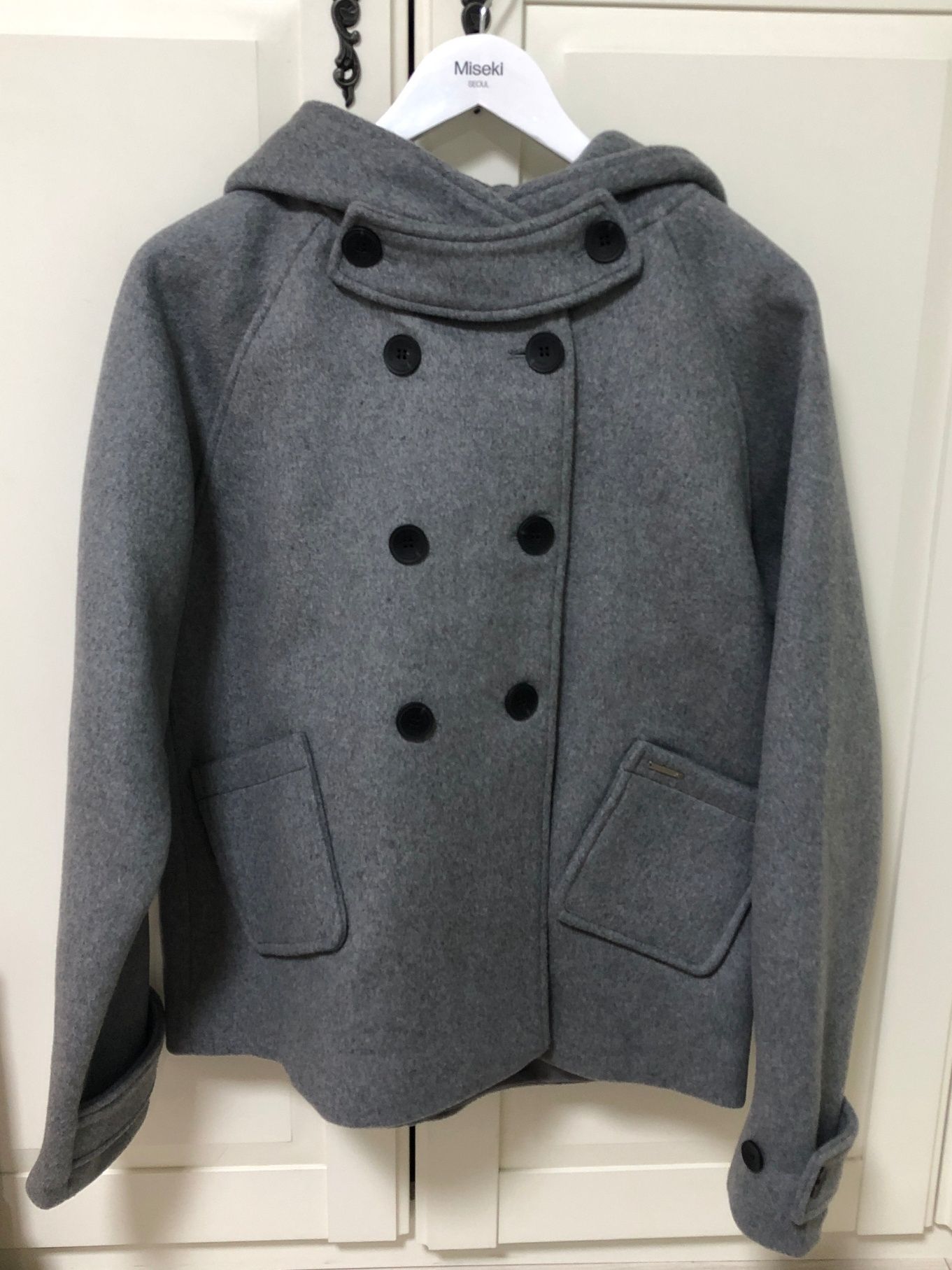 MUSINSA | MISEKI SEOUL Hoodie double button coat GREY