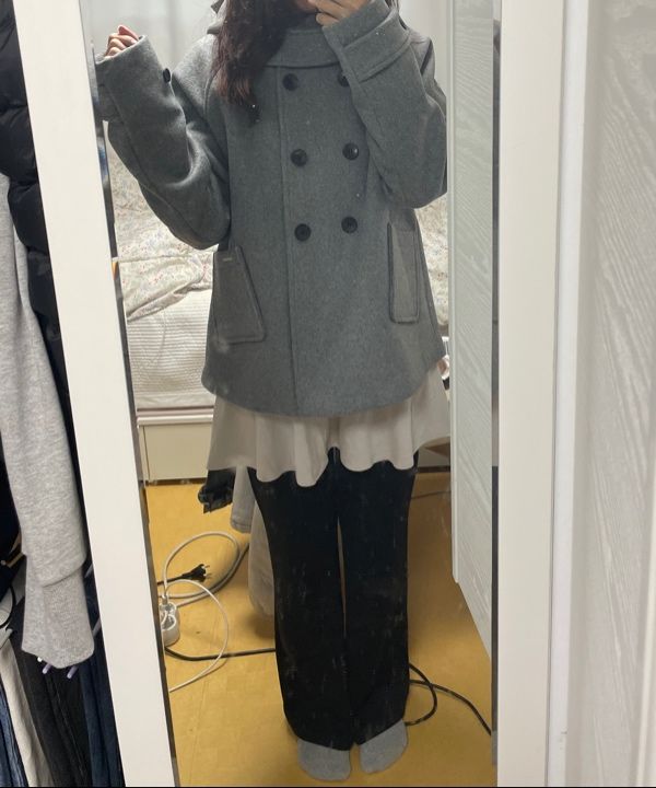 MUSINSA | MISEKI SEOUL Hoodie double button coat GREY