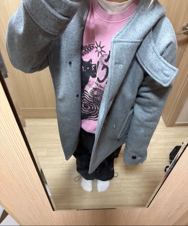 MUSINSA | MISEKI SEOUL Hoodie double button coat GREY