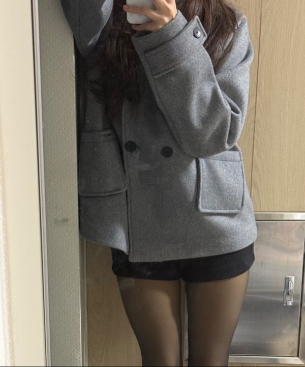 MUSINSA | MISEKI SEOUL Hoodie double button coat GREY