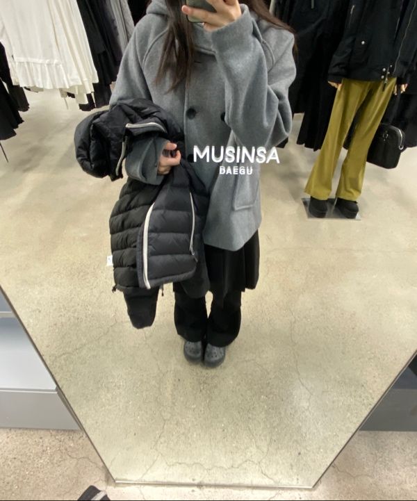 MUSINSA | MISEKI SEOUL Hoodie double button coat GREY