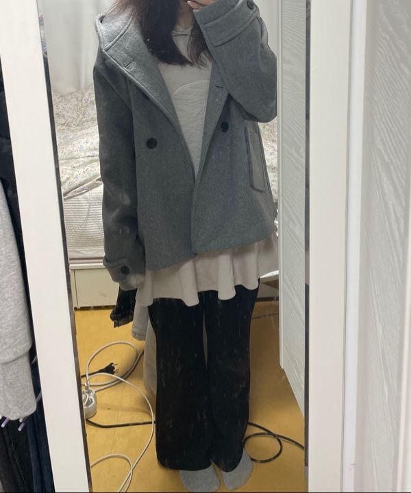 MUSINSA | MISEKI SEOUL Hoodie double button coat GREY