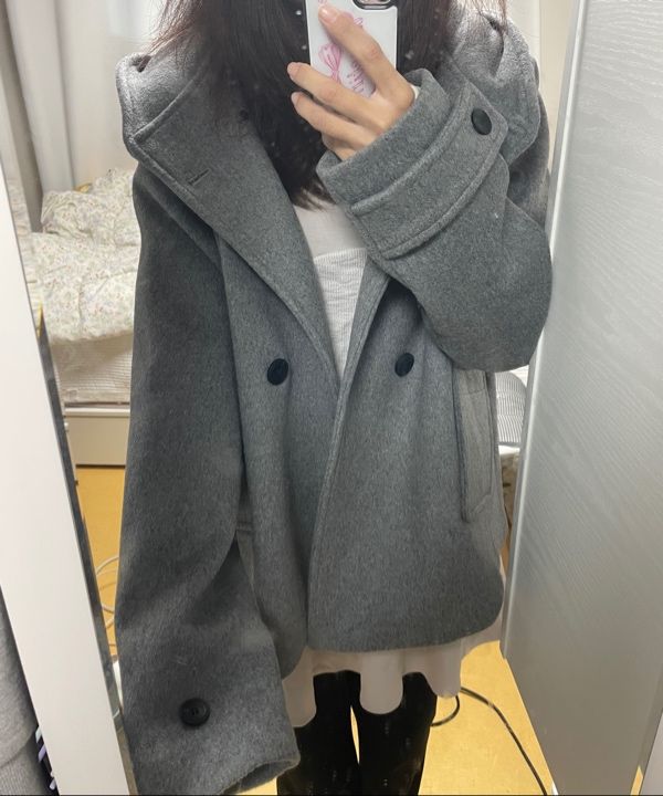 MUSINSA | MISEKI SEOUL Hoodie double button coat GREY
