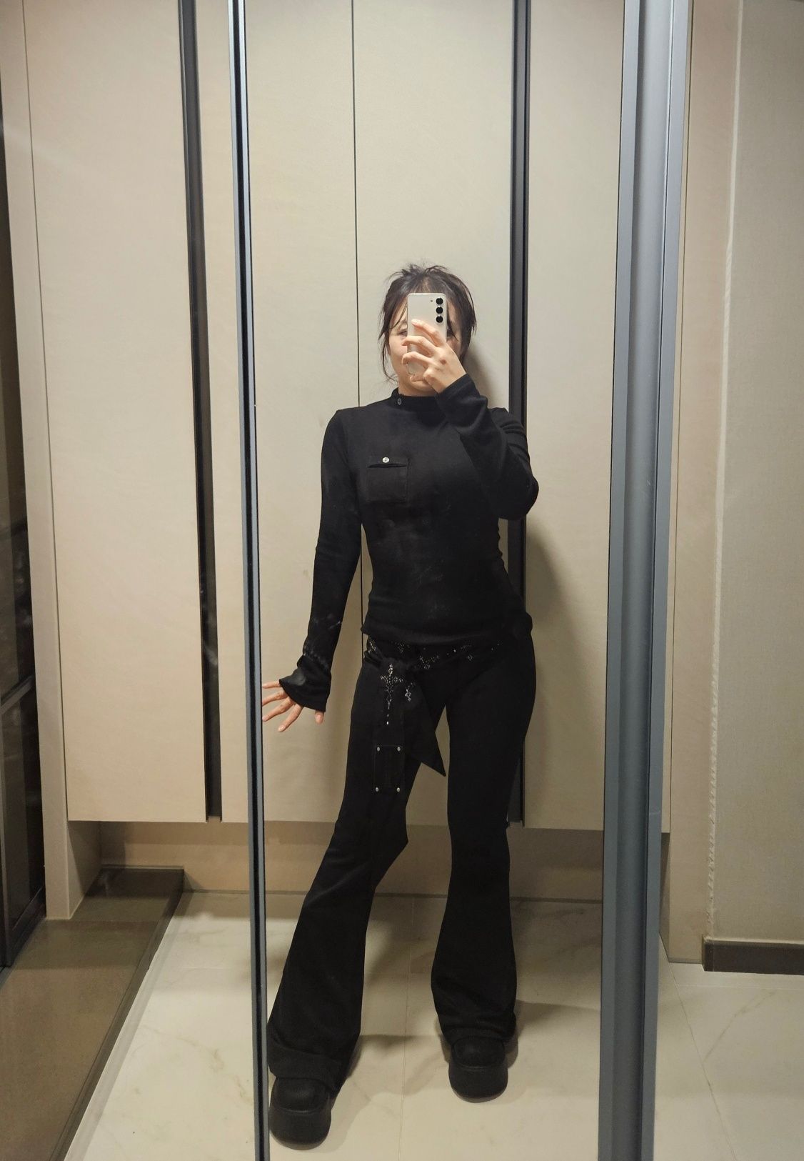 MUSINSA公式 | ETRE AU SOMMET Western Long Belt Leggings Bootcut Pants