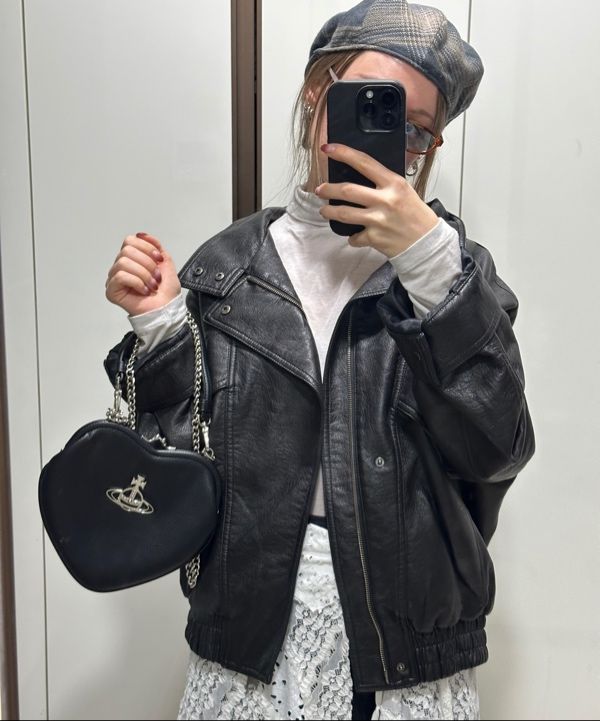 MUSINSA公式 | LADY VOLUME 9213 ウォッシングレザージャケット (ブラック)