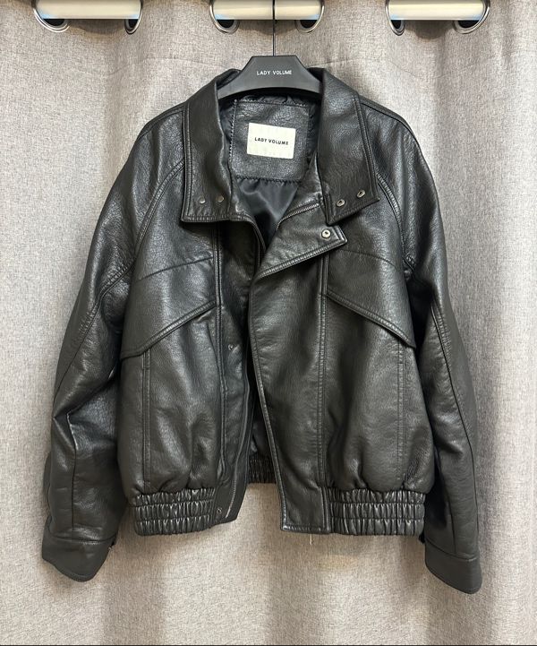 MUSINSA公式 | LADY VOLUME 9213 ウォッシングレザージャケット (ブラック)