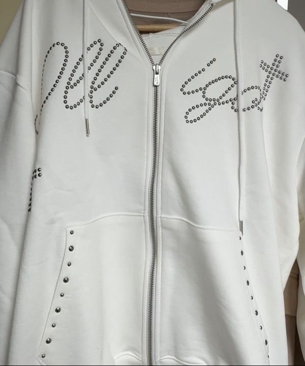 MUSINSA | ILLIGO Cross Hotfix Hooded Zip-Up White