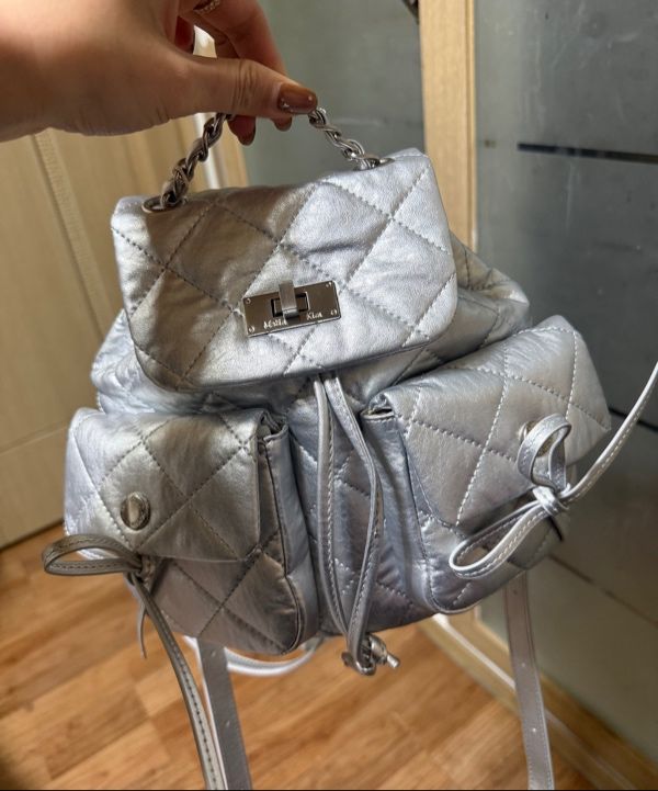 MUSINSA | MATIN KIM DOUBLE POCKET QUILTING MINI BACKPACK IN SILVER