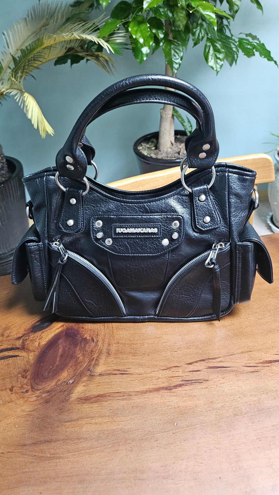 MUSINSA | IUGAMAKARAS Studded Leather Mini Shoulder Bag (Black)
