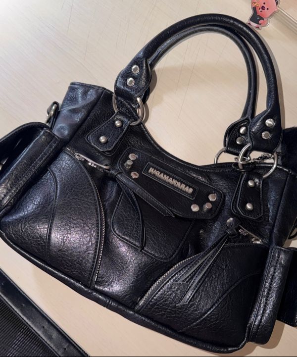 MUSINSA | IUGAMAKARAS Studded Leather Mini Shoulder Bag (Black)