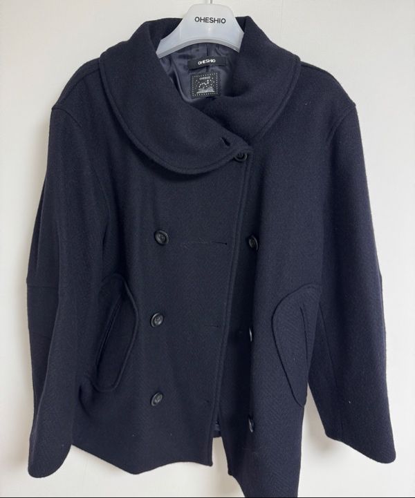 MUSINSA | OHESHIO LAYERED COLLAR DOUBLE WOOL COAT, DEEP NAVY