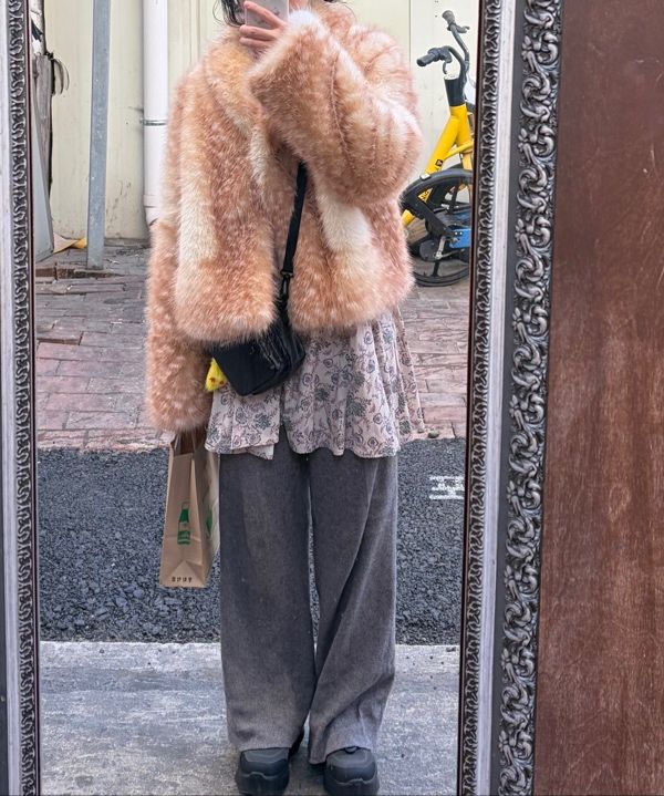 MUSINSA公式 | FUNFROMFUN Bambi Fur Jacket, Brown