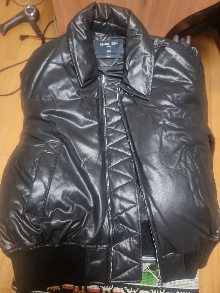 MUSINSA公式 | MATIN KIM FAUX LEATHER DOWN JUMPER FOR MEN IN BLACK