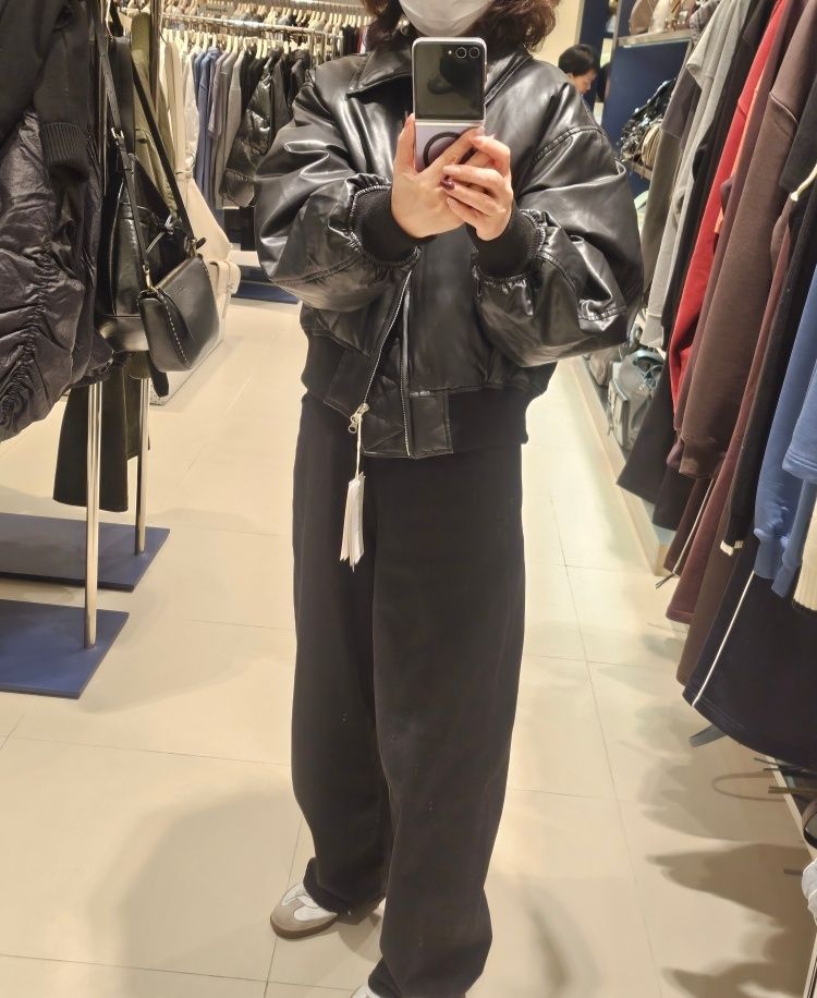 MUSINSA | MATIN KIM FAUX LEATHER DOWN JUMPER FOR WOMEN IN BLACK