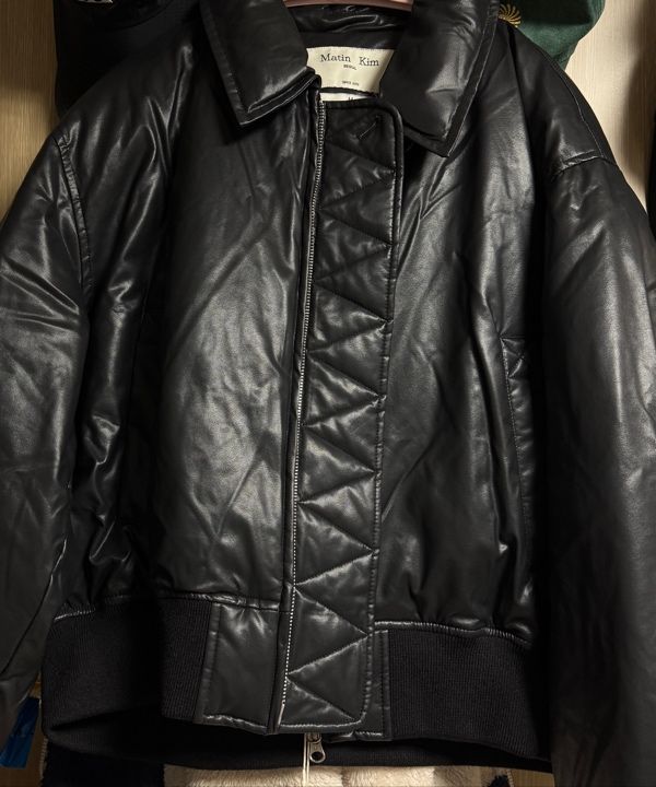 MUSINSA | MATIN KIM FAUX LEATHER DOWN JUMPER FOR WOMEN IN BLACK