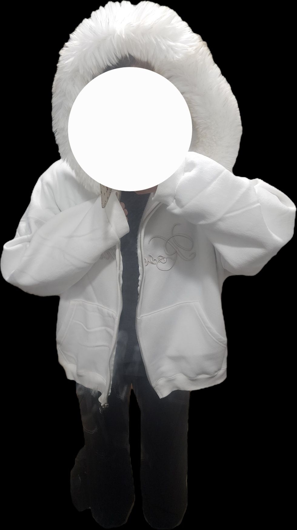 MUSINSA公式 | ROSÉ FRANTZ Fur Overfit Lettering Hood Zip-up [Ivory]