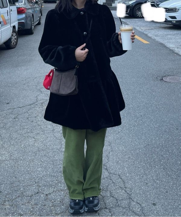 MUSINSA公式 | SINOON SN Ruffled Shearling Fur Coat (Black)