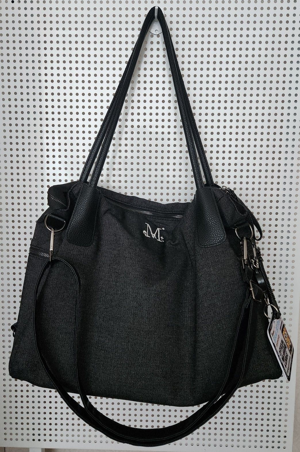 MUSINSA | MUCENT 4-Way Signature Logo Unisex Tote Bag (Black Denim)