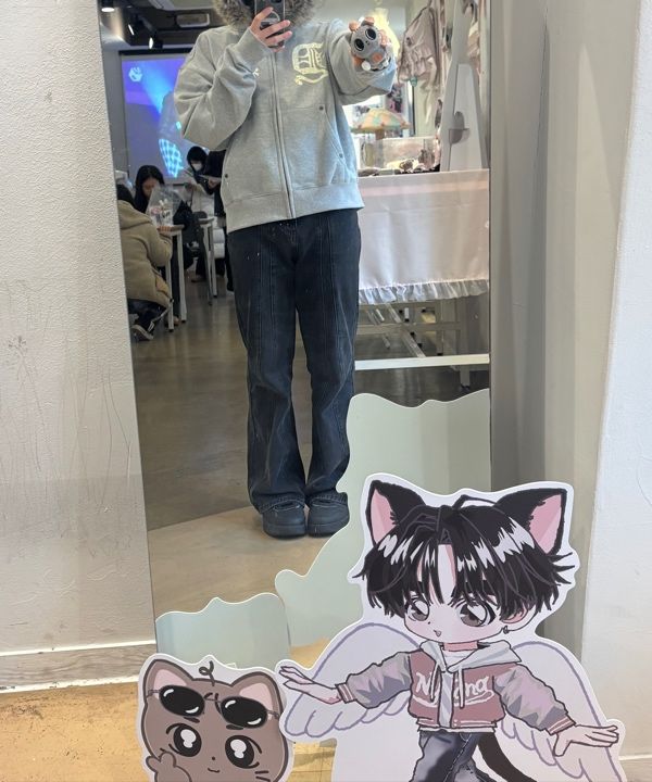 MUSINSA | AMOU AMOU Fur Hoodie Zip-Up GREY