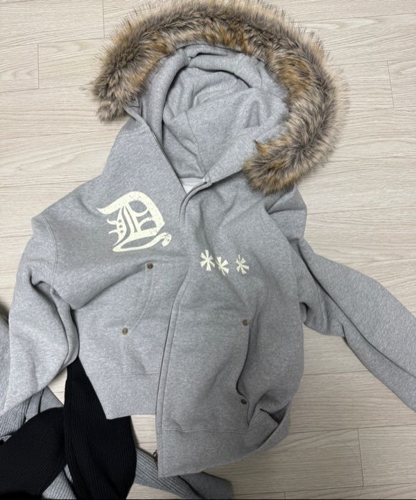 MUSINSA公式 | AMOU AMOU Fur Hoodie Zip-Up GREY