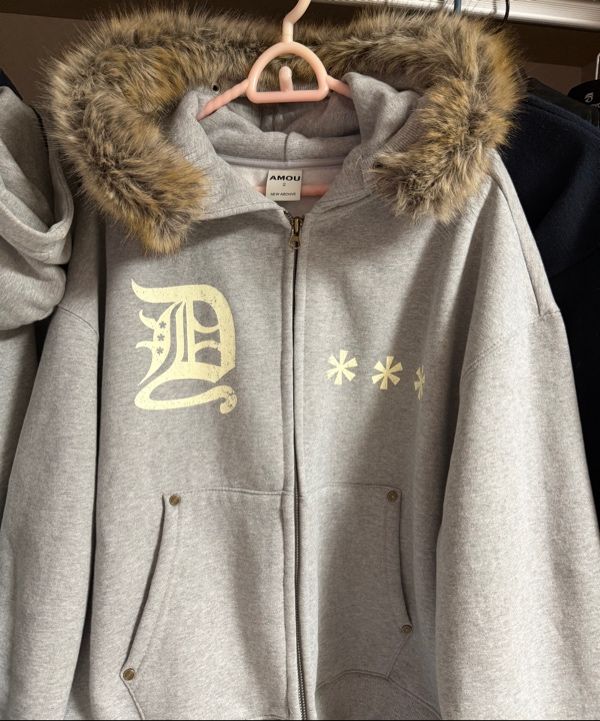 MUSINSA公式 | AMOU AMOU Fur Hoodie Zip-Up GREY