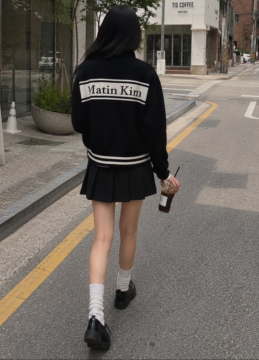 MUSINSA | MATIN KIM SPELL POINT STRIPE KNIT CARDIGAN IN BLACK